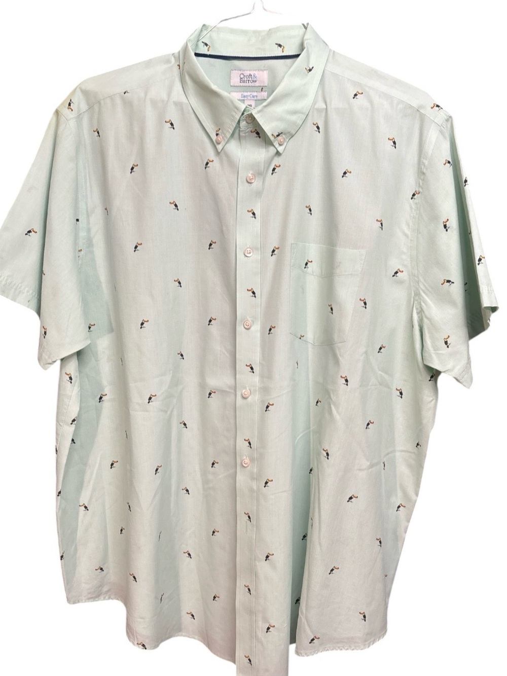 ✔️Croft & Barrow Men's Mint Green Toucan Bird Short Sleeve Button Down 2XB